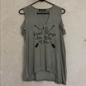 Army Green Cold Shoulder Top